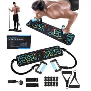 Foldable Push-Up Board – Multi-Function Home Workout System with Resistance Bands