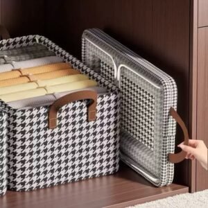 Foldable Houndstooth Storage Box – Collapsible Fabric Organiser (5 Pcs per set)