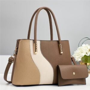 Office Hand Bag with Pouch – Colour-Block Tote Set (2pc)